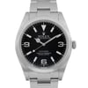 An image of a pre-owned wristwatch, featuring a front close-up shot of the watch face. The timepiece has a sleek, metallic finish with a black dial, displaying bold hour markers and hands. The watch is positioned upright, capturing the intricacies and design details from a straight-on angle, highlighting the brand name and model on the dial.