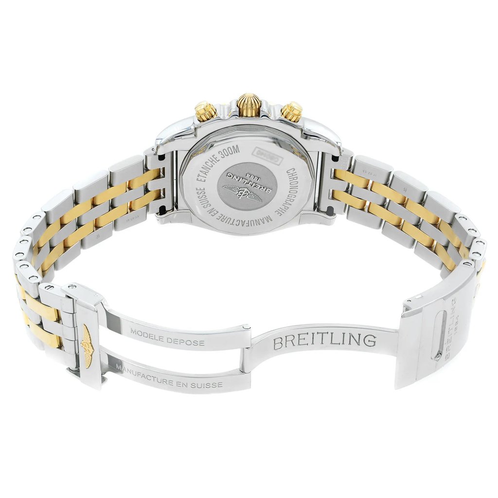 Back View Of {Caseback} Back Case And Open Stainless and Solid Gold Band Of Breitling CB014012/BA53-378C Watch Display Model Condition