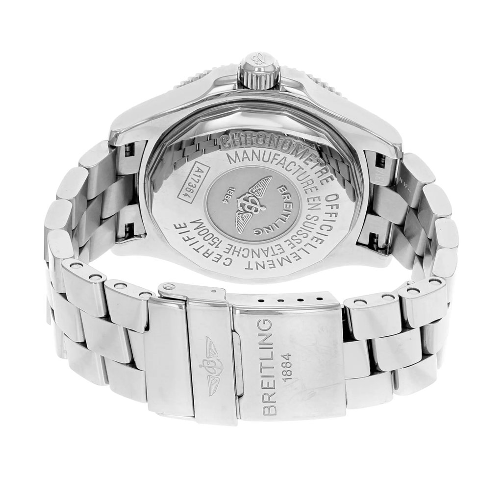 Back View Of {Caseback} Back Case And Closed Stainless Steel Band Of Breitling A1736402/BA28-161A Watch Pre Owned Condition