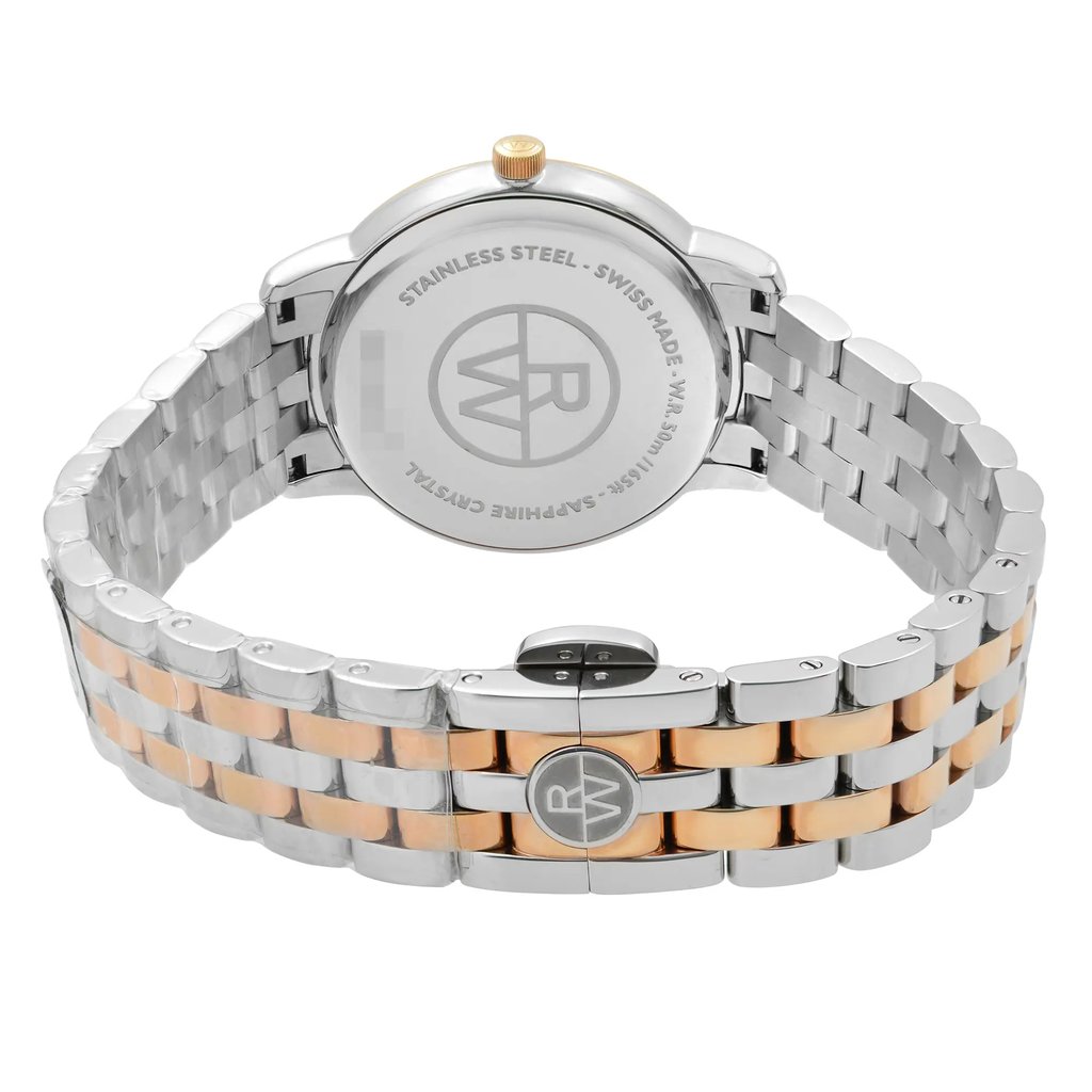 Back View Of Solid Back Case And Closed Stainless Steel Band Of RAYMOND WEIL 5388-SP5-97081 Watch Pre Owned Condition