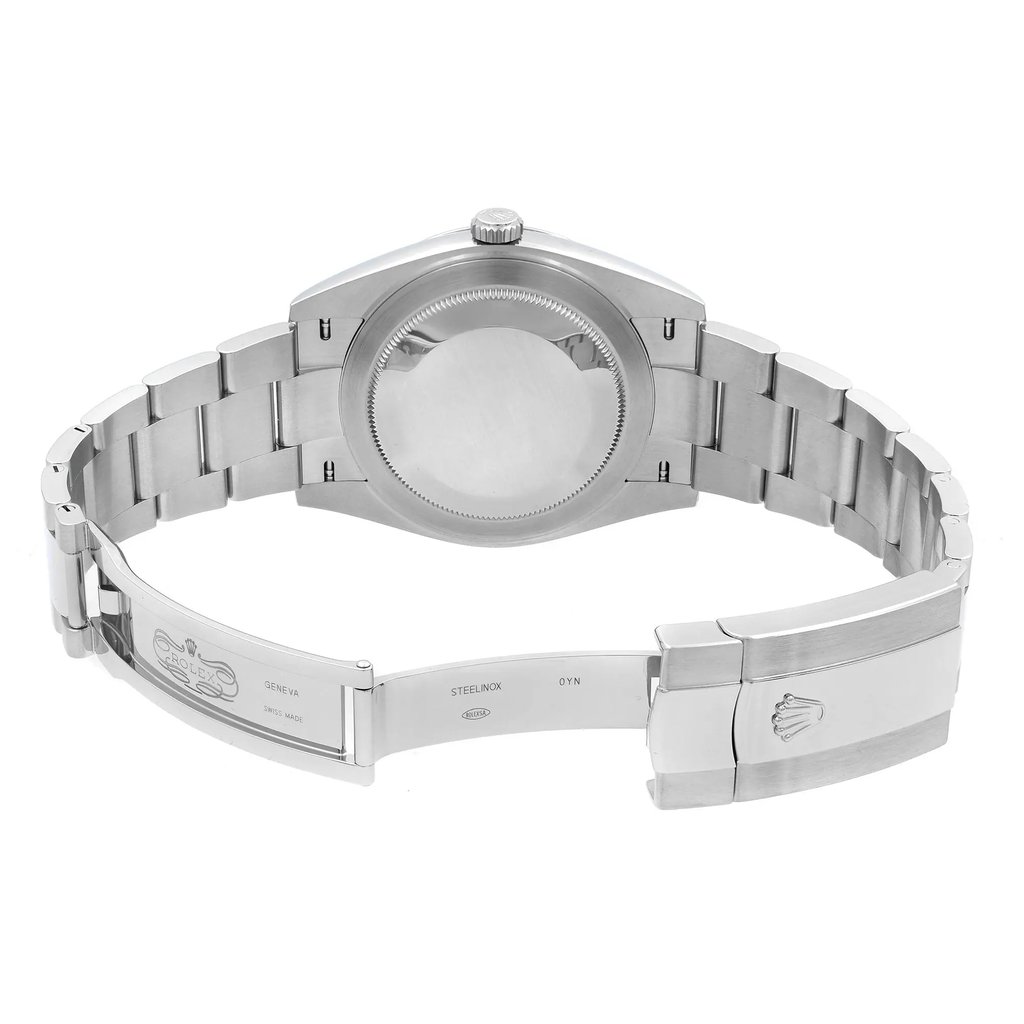Back View Of {Caseback} Back Case And Open Stainless Steel Band Of Rolex 126334 Watch Unworn Condition