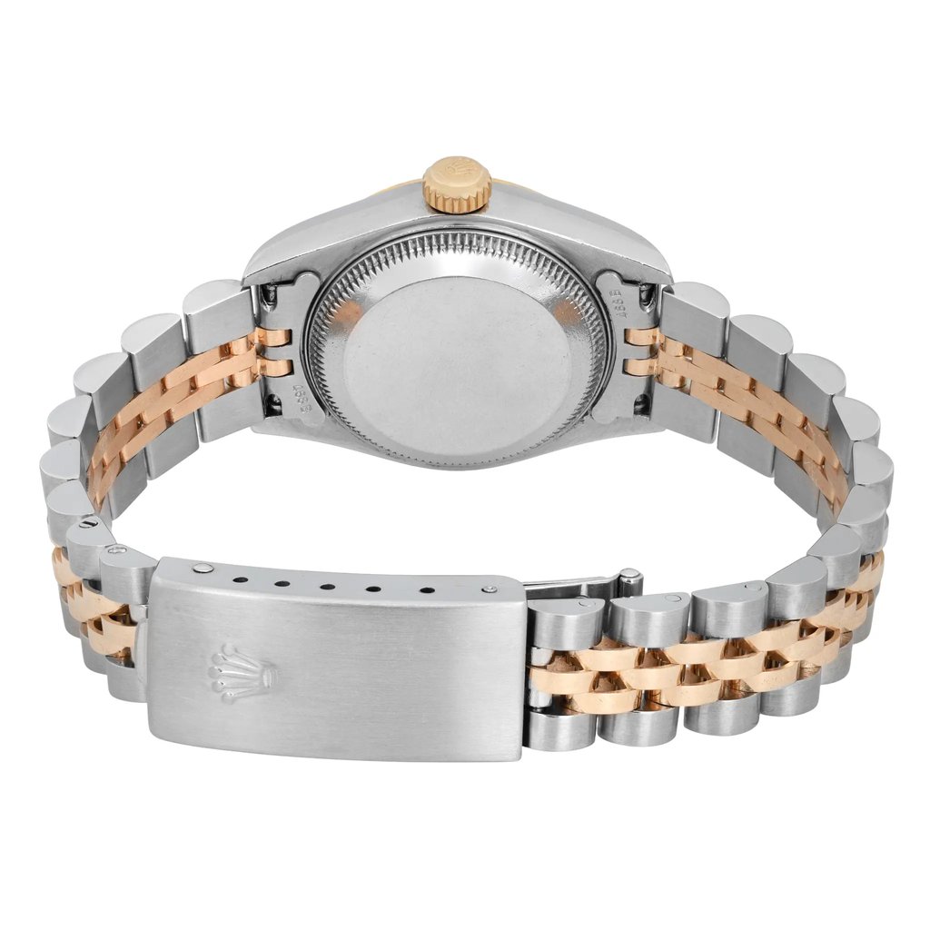 Back View Of Solid Back Case And Closed Stainless Steel,Yellow Gold Band Of Rolex 69173 Watch Pre Owned Condition