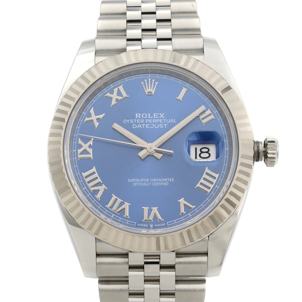 Up Close Front Facing Picture Of Rolex 126334 blrj Stainless Steel Watch Pre Owned Condition