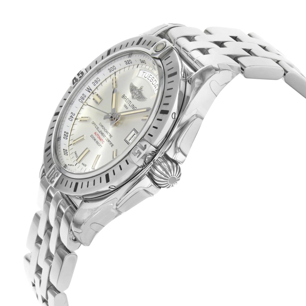 View Of Crown Facing Side Of Breitling A45320B9/G797-375A Stainless Steel Watch Display Model Condition