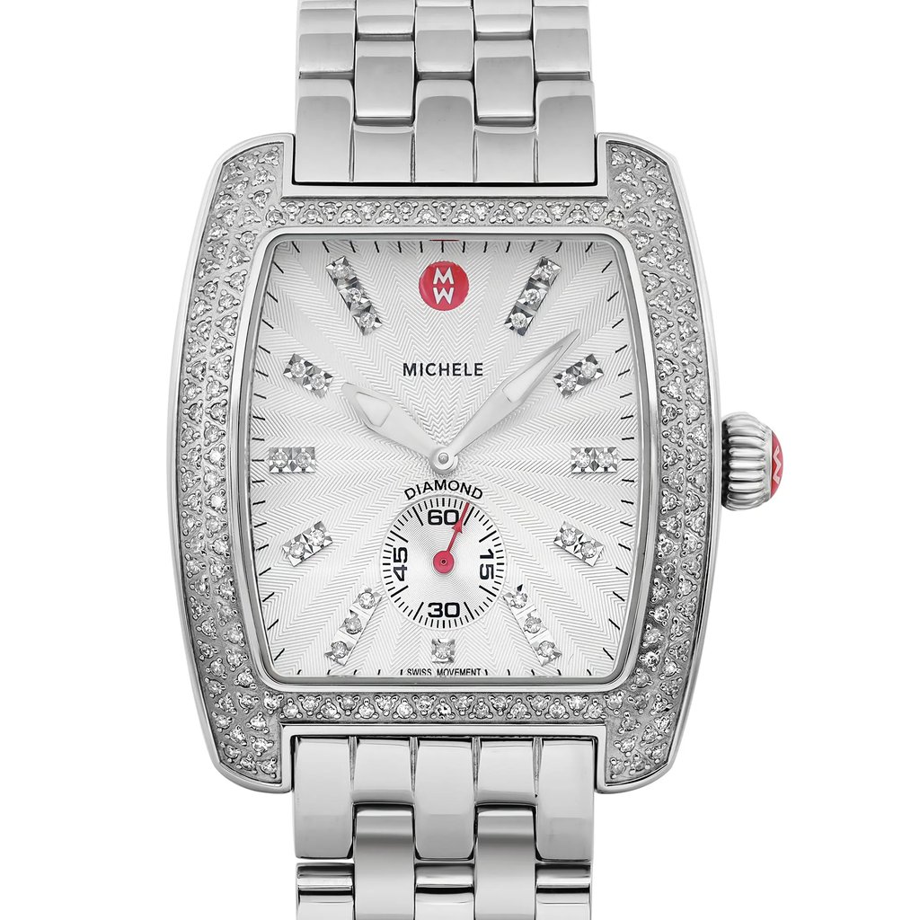 Up Close Front Facing Picture Of MICHELE MWW02T000001 Stainless Steel Watch Pre Owned Condition