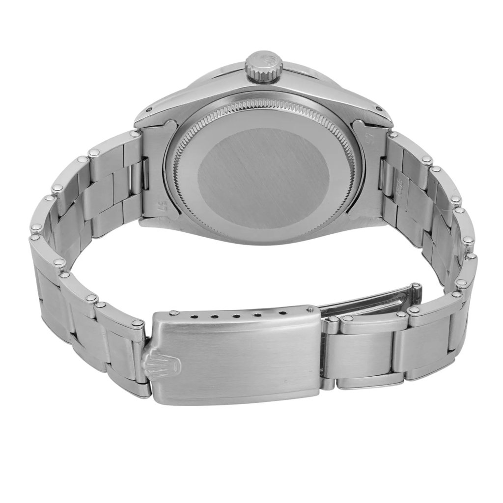 Back View Of Solid Back Case And Closed Stainless Steel Band Of Rolex 1500 Watch Pre Owned Condition