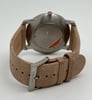 Back View Of Snap Back Case And Closed Leather Band Of Mondaine A638.30350.16SBG Watch Display Model Condition