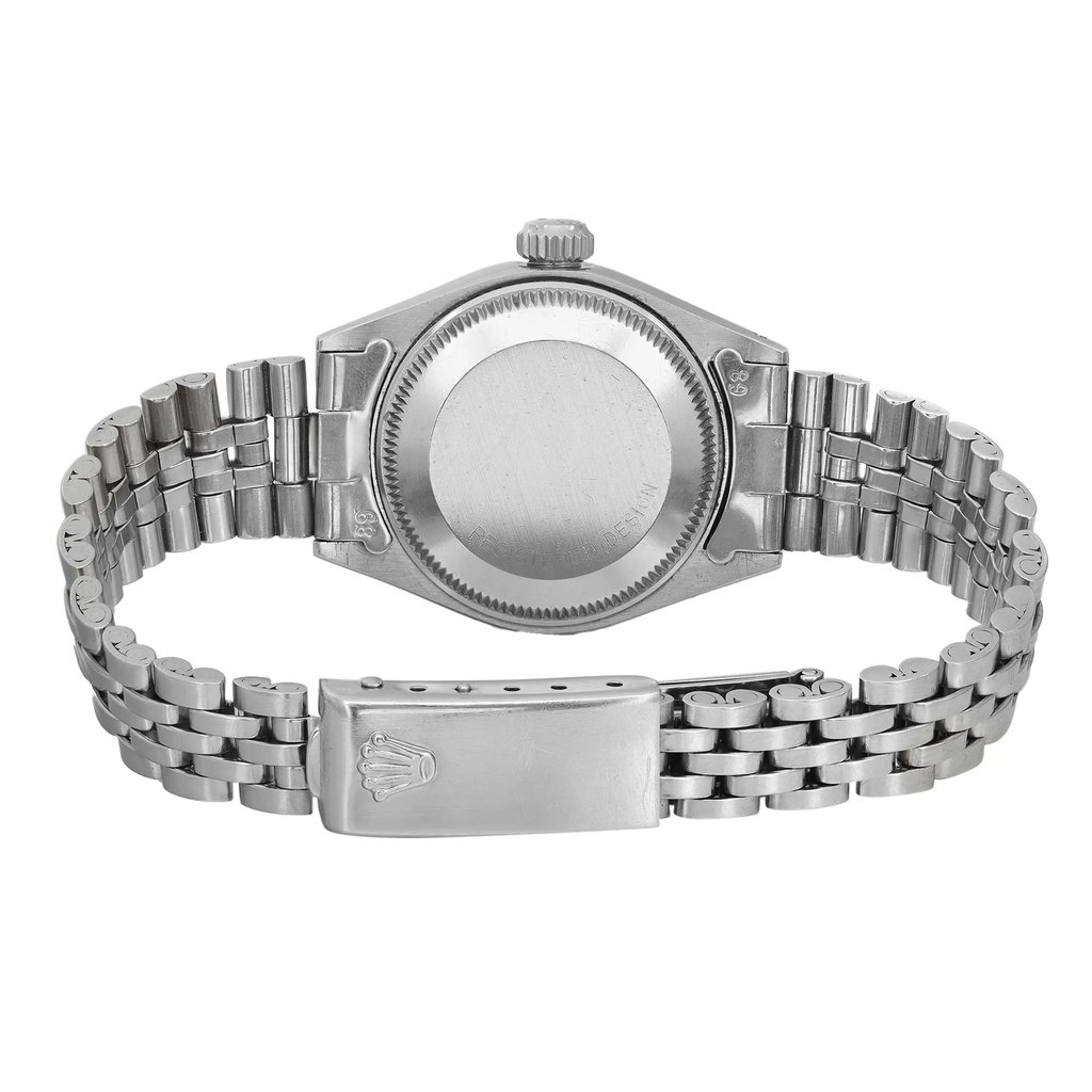 Back View Of Screwback Back Case And Closed Stainless Steel Band Of Rolex 6924 Watch Pre Owned Condition