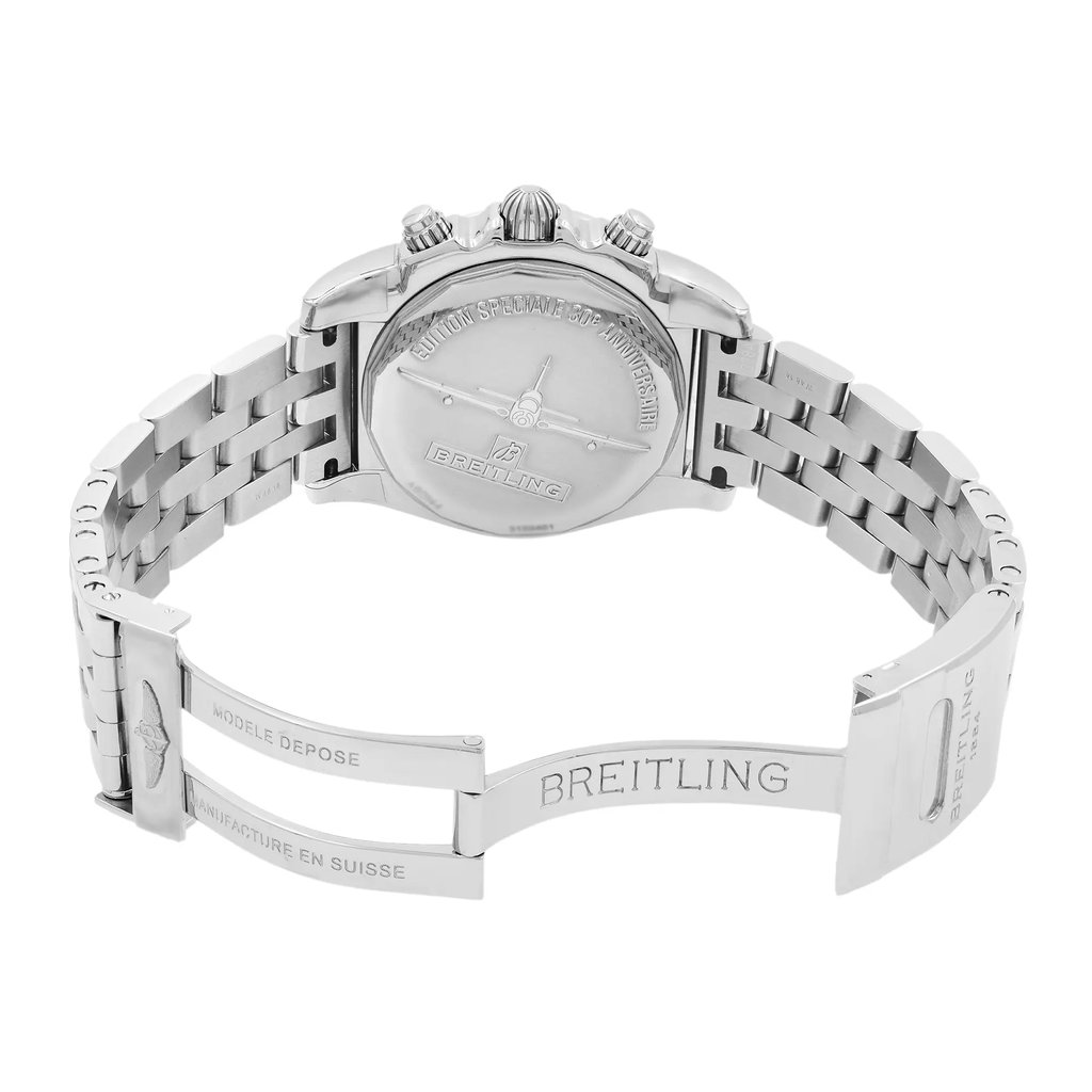 Back View Of {Caseback} Back Case And Open Stainless Steel Band Of Breitling AB01442J/BD26-378A Watch Display Model Condition
