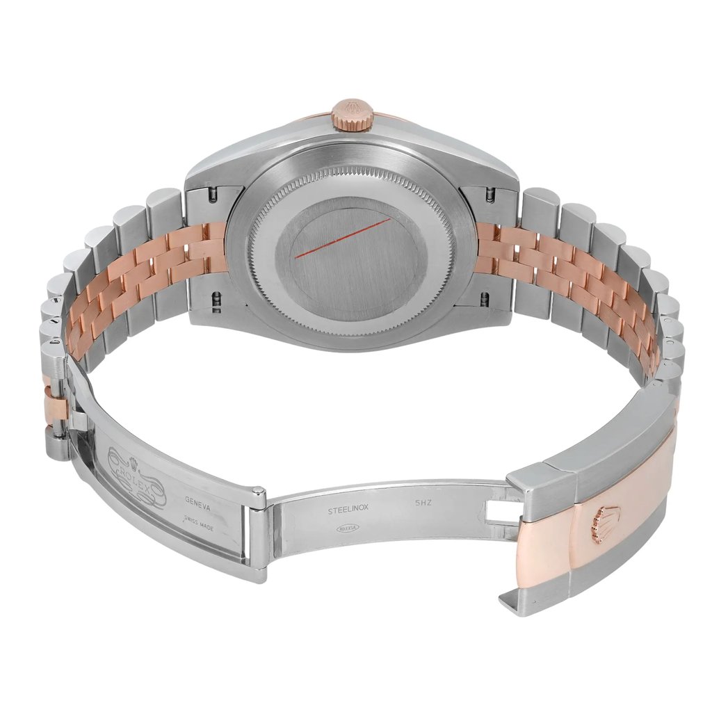 Back View Of Screwback Back Case And Open Rose Gold,Stainless Steel Band Of Rolex 126301 Watch Pre Owned Condition