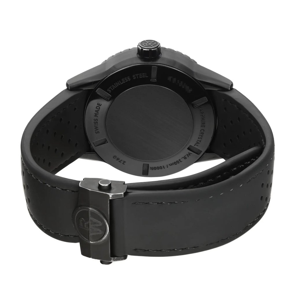 Back View Of Solid Back Case And Closed Rubber,Stainless Steel Band Of RAYMOND WEIL 2760-SB1-20001 Watch Pre Owned Condition