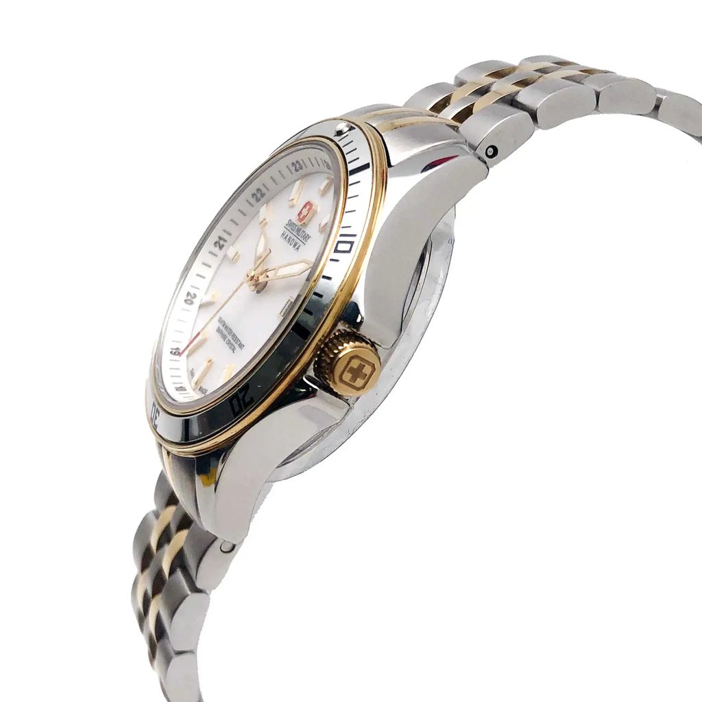 View Of Crown Facing Side Of Swiss Military Hanowa 06-7161.7.1.55.001 Stainless Steel Watch Display Model Condition