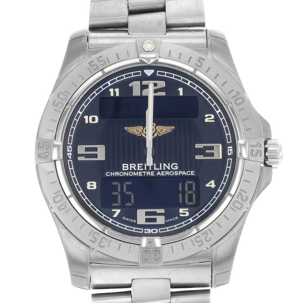 Up Close Front Facing Picture Of Breitling Avantage E7936210/B962-TI Titanium Watch Pre Owned Condition