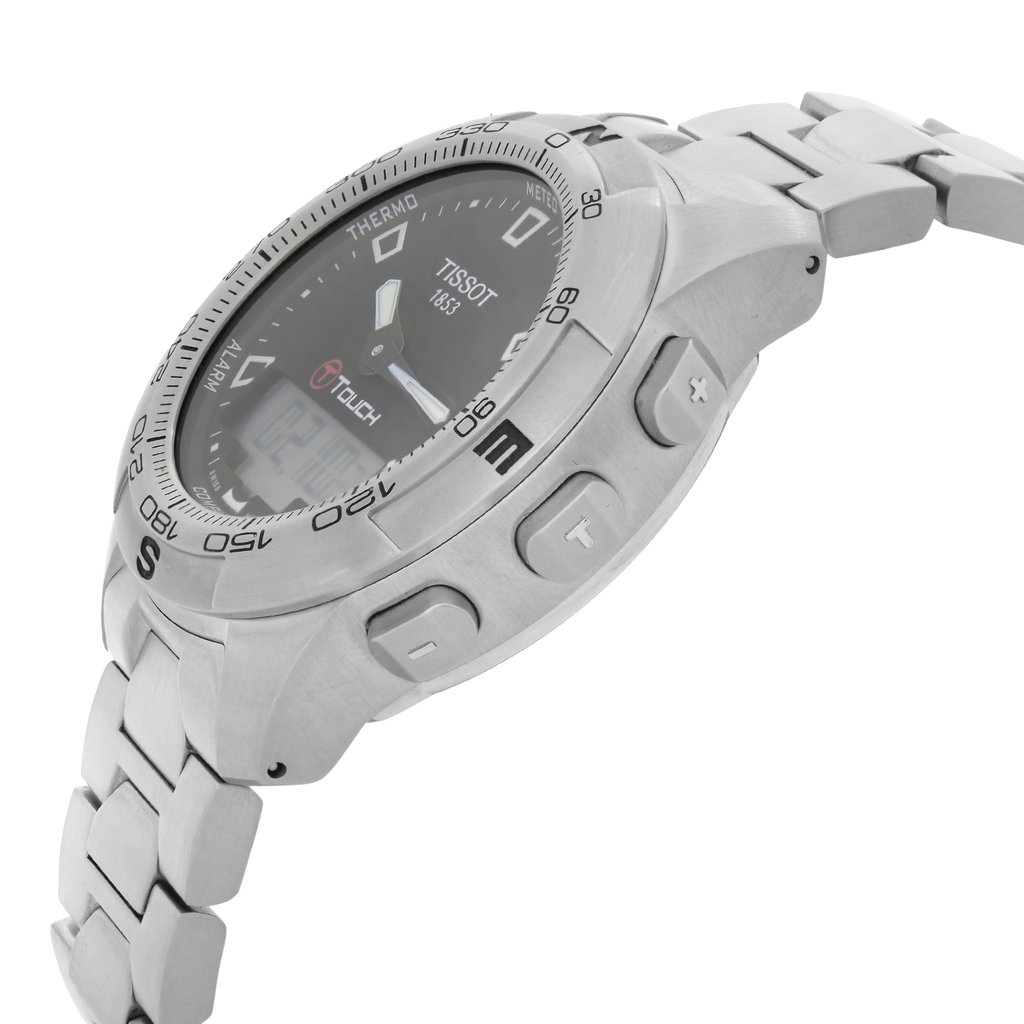 View Of Crown Facing Side Of Tissot T047.420.11.051.00 Stainless Steel,Titanium Watch Display Model Condition