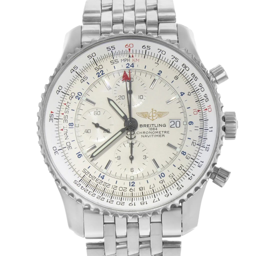 Up Close Front Facing Picture Of Breitling A2432212-G571SS Stainless Steel Watch Pre Owned Condition