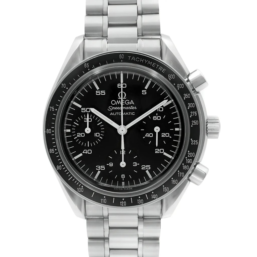 Up Close Front Facing Picture Of OMEGA 3510.50.00 Stainless Steel Watch Pre Owned Condition