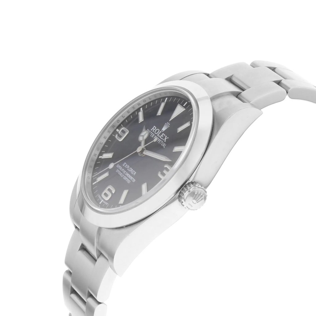 View Of Crown Facing Side Of Rolex 214270 Stainless Steel Watch Pre Owned Condition
