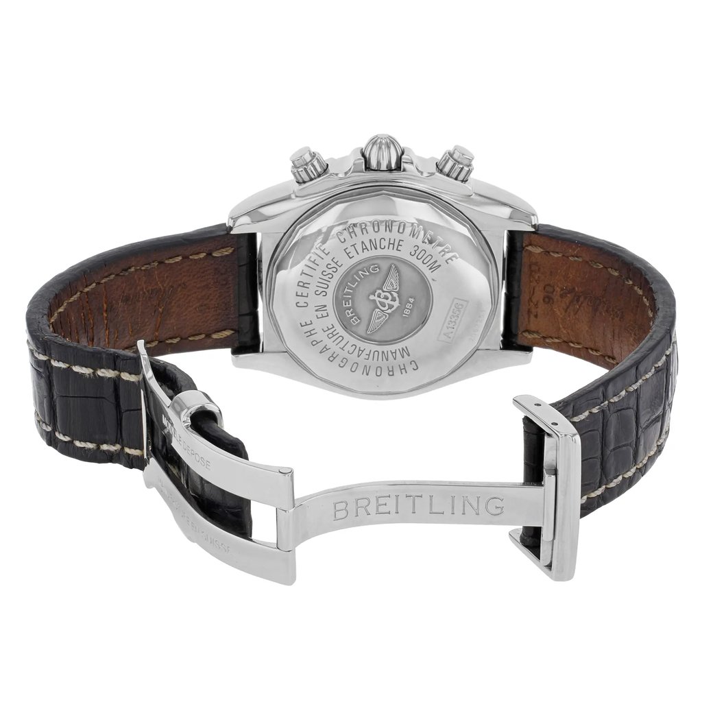 Back View Of {Caseback} Back Case And Open Leather Band Of Breitling A1335611/B719-1CD Watch Pre Owned Condition