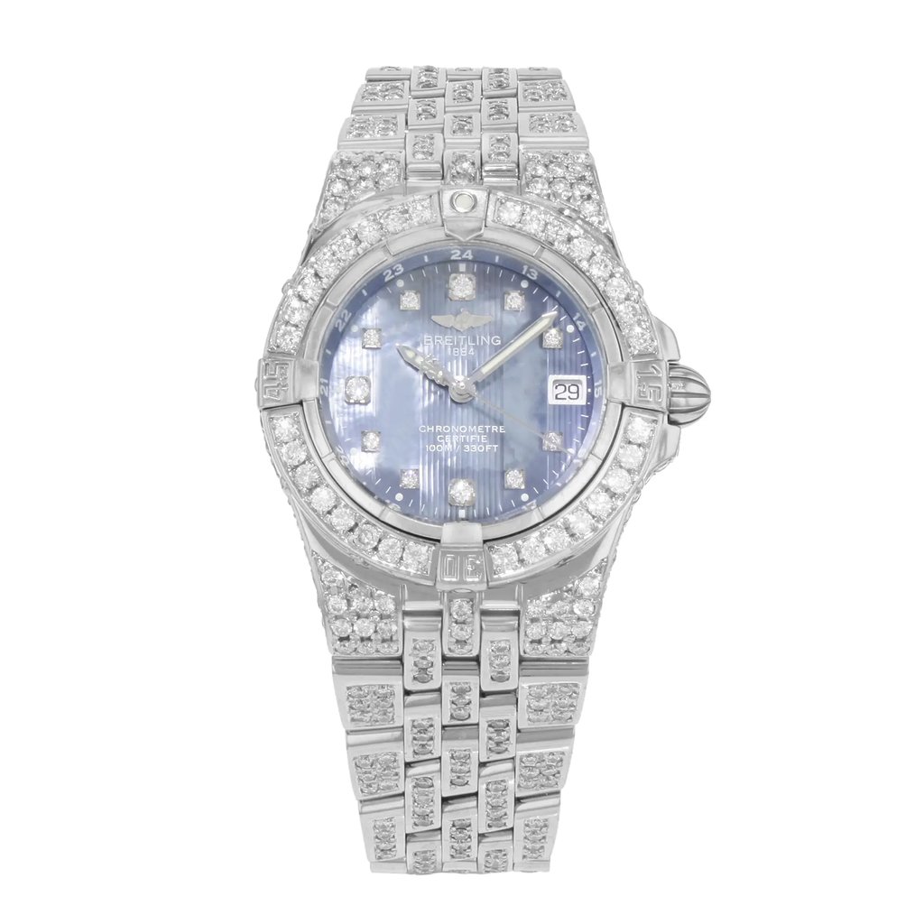 Front Full View Of Breitling A71340 Stainless Steel Watch Pre Owned Condition {Product Condition}