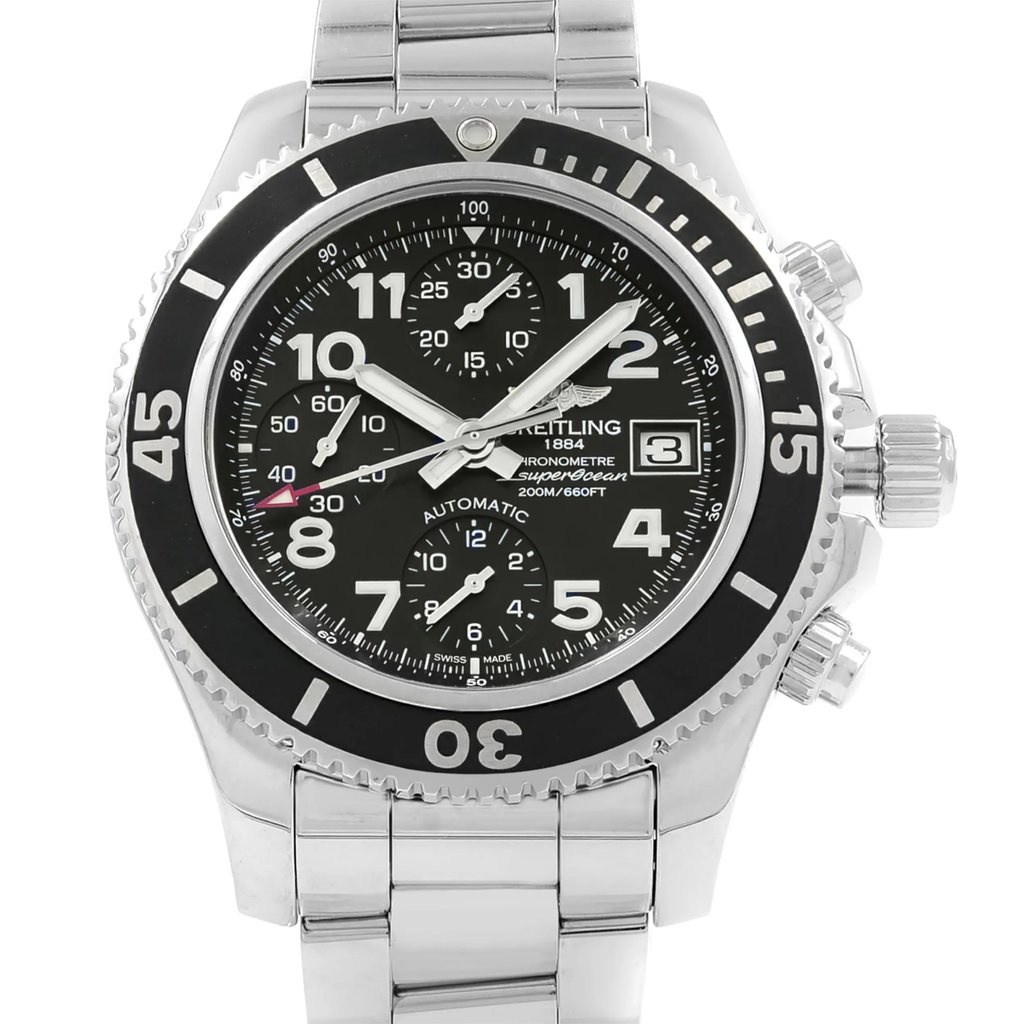 Up Close Front Facing Picture Of Breitling A13311C9/BE93-161A Stainless Steel Watch Display Model Condition
