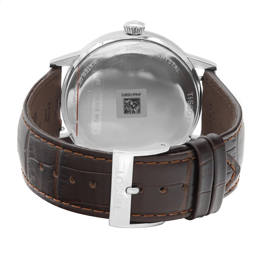 Back View Of Snap Back Case And Closed Leather Band Of Tissot T129.410.16.013.00 Watch Display Model Condition