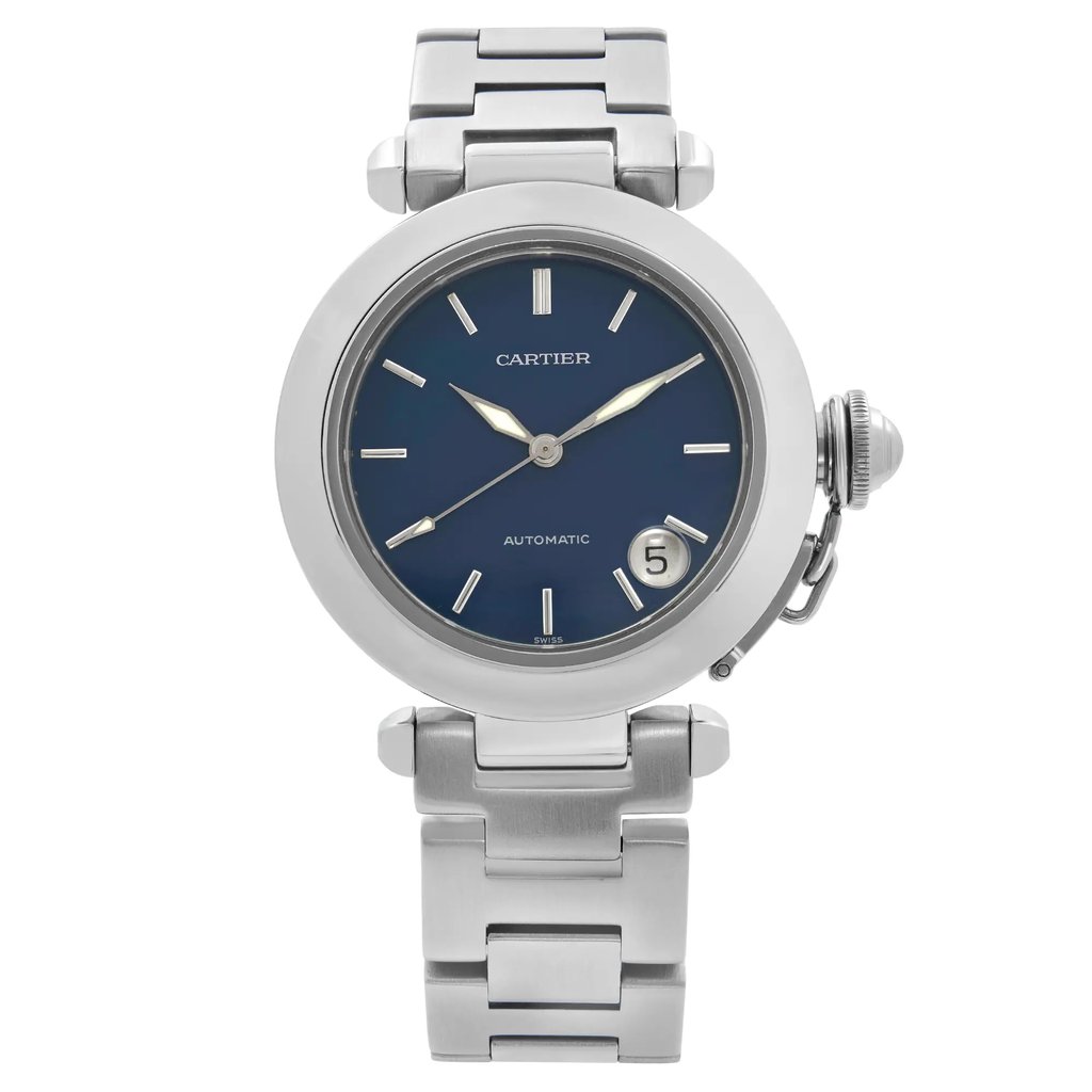Front Full View Of Cartier W31014M7 Stainless Steel Watch Pre Owned Condition {Product Condition}