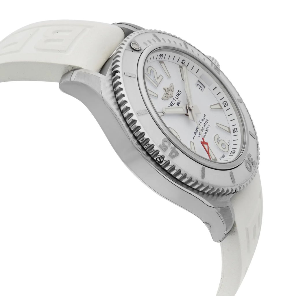 View Of Opposite Crown Facing Side Of Breitling A17316D21A1S1 Stainless Steel Watch Unworn Condition