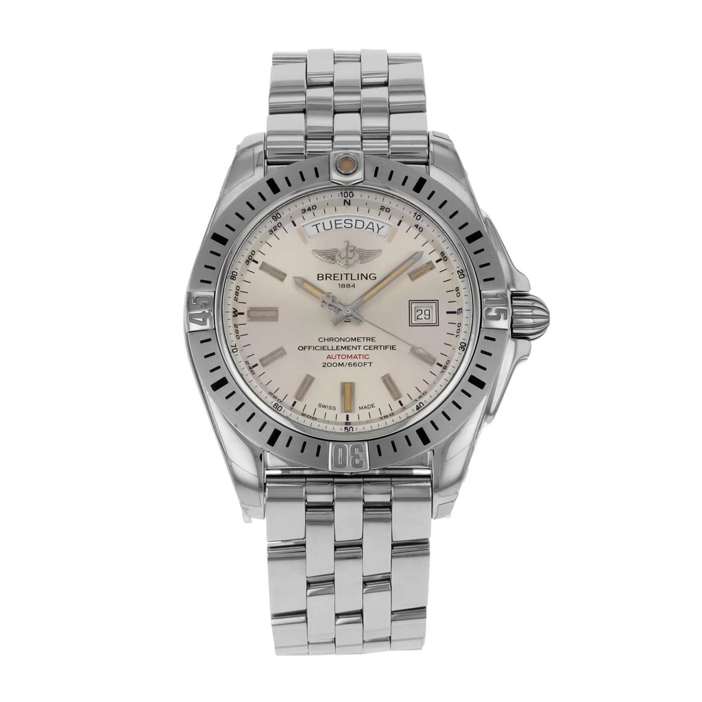 Front Full View Of Breitling A45320B9-G797-375A Stainless Steel Watch Display Model Condition {Product Condition}