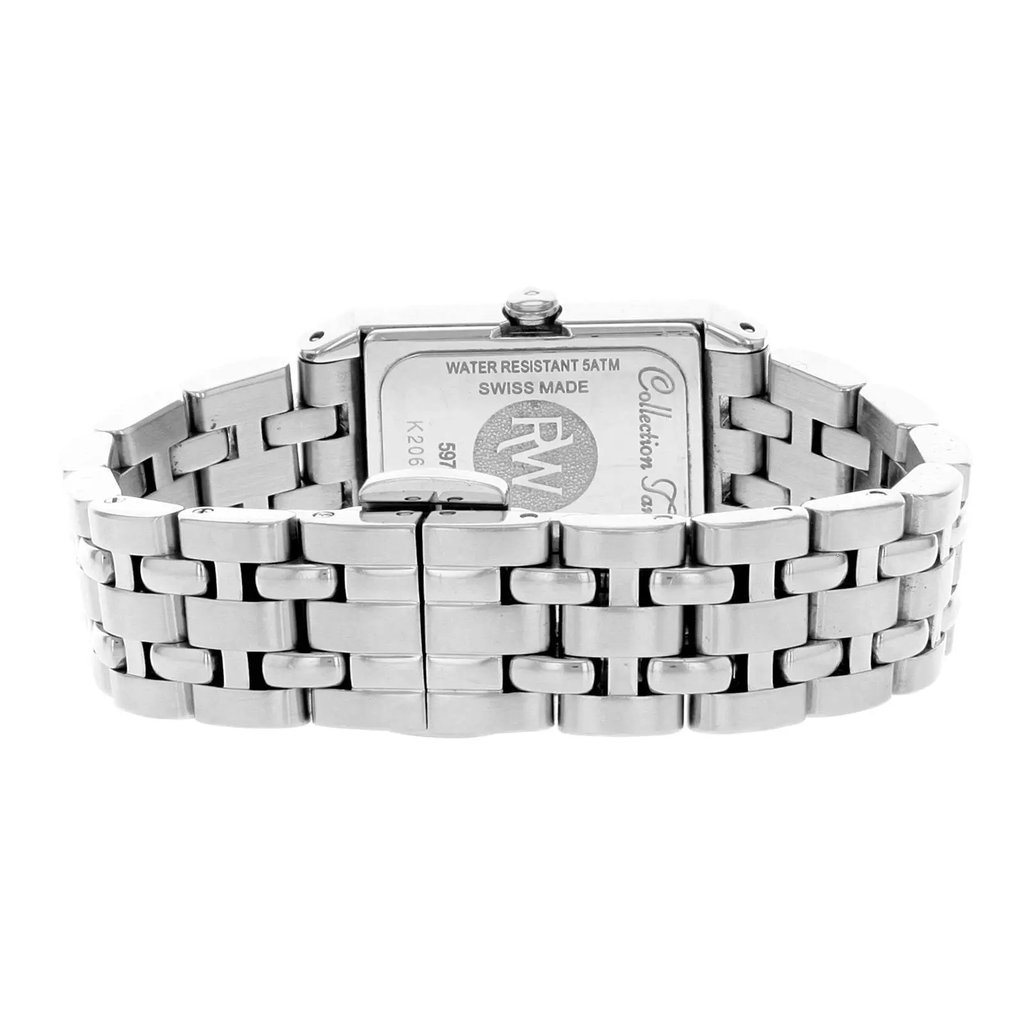 Back View Of {Caseback} Back Case And Closed Stainless Steel Band Of RAYMOND WEIL 5971-ST-00995 Watch Display Model Condition