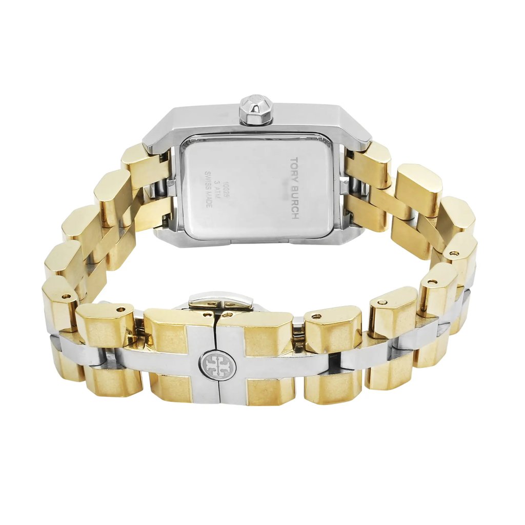 Back View Of Solid Back Case And Closed Stainless Steel Band Of Tory Burch TB1102 Watch Pre Owned Condition