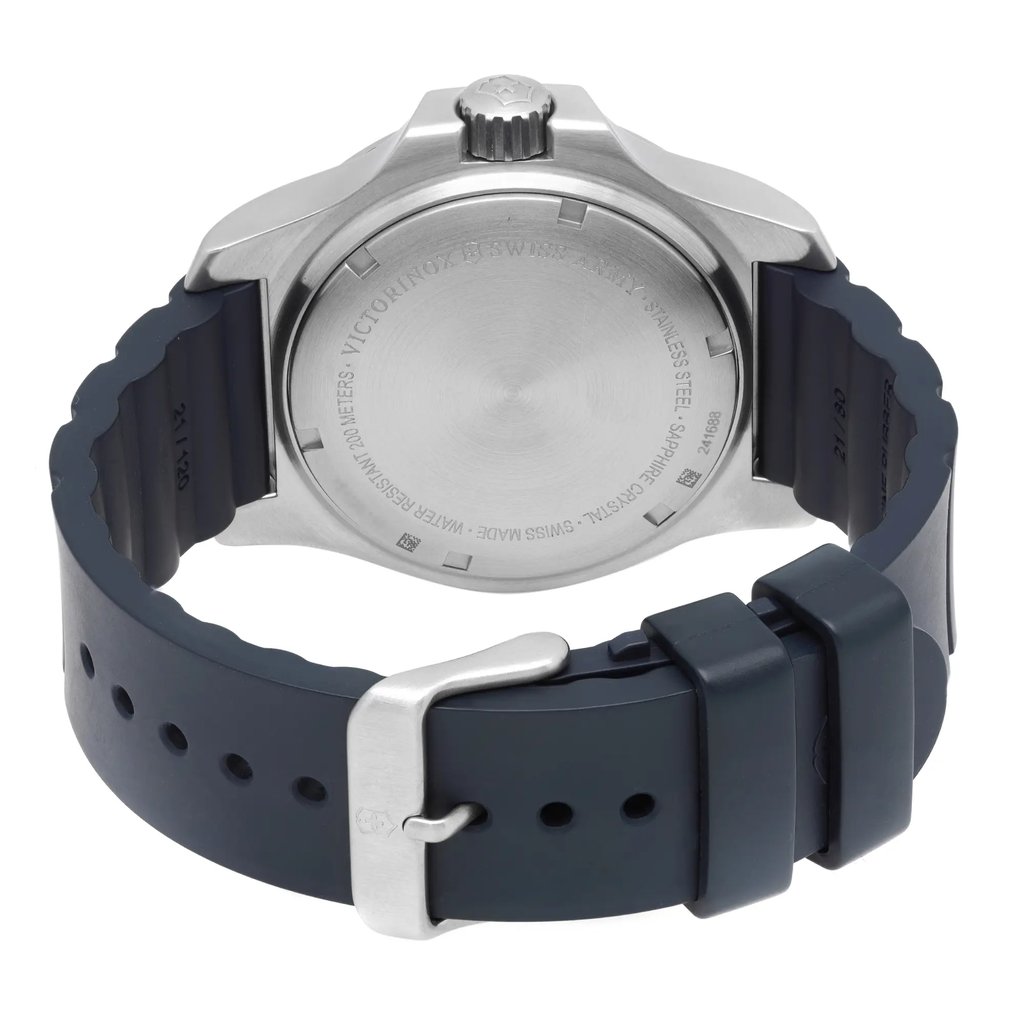 Back View Of Screwback Back Case And Closed Rubber Band Of Victorinox 241688.1 Watch Pre Owned Condition