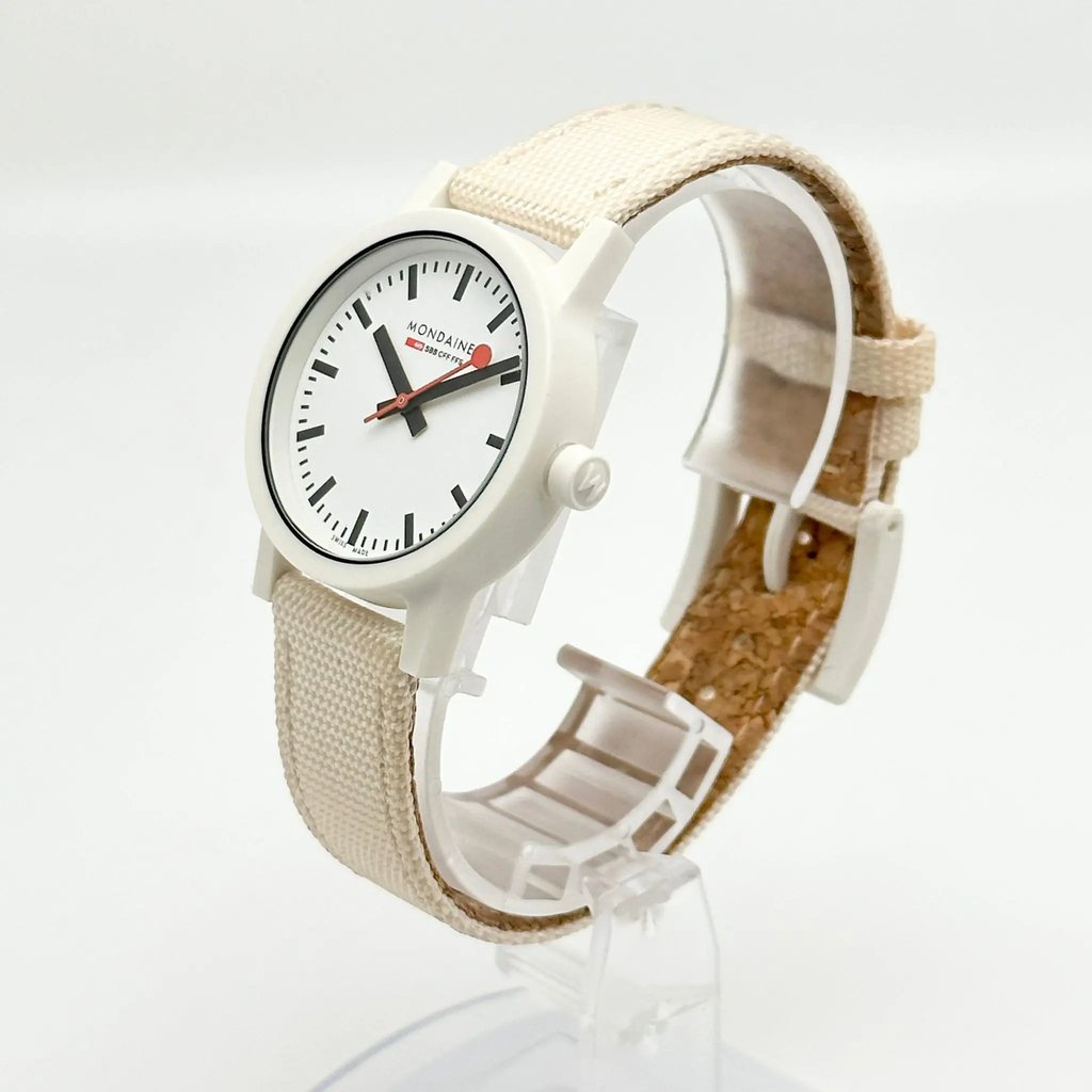 View Of Crown Facing Side Of Mondaine MS1.32111.LT Plastic Watch Display Model Condition