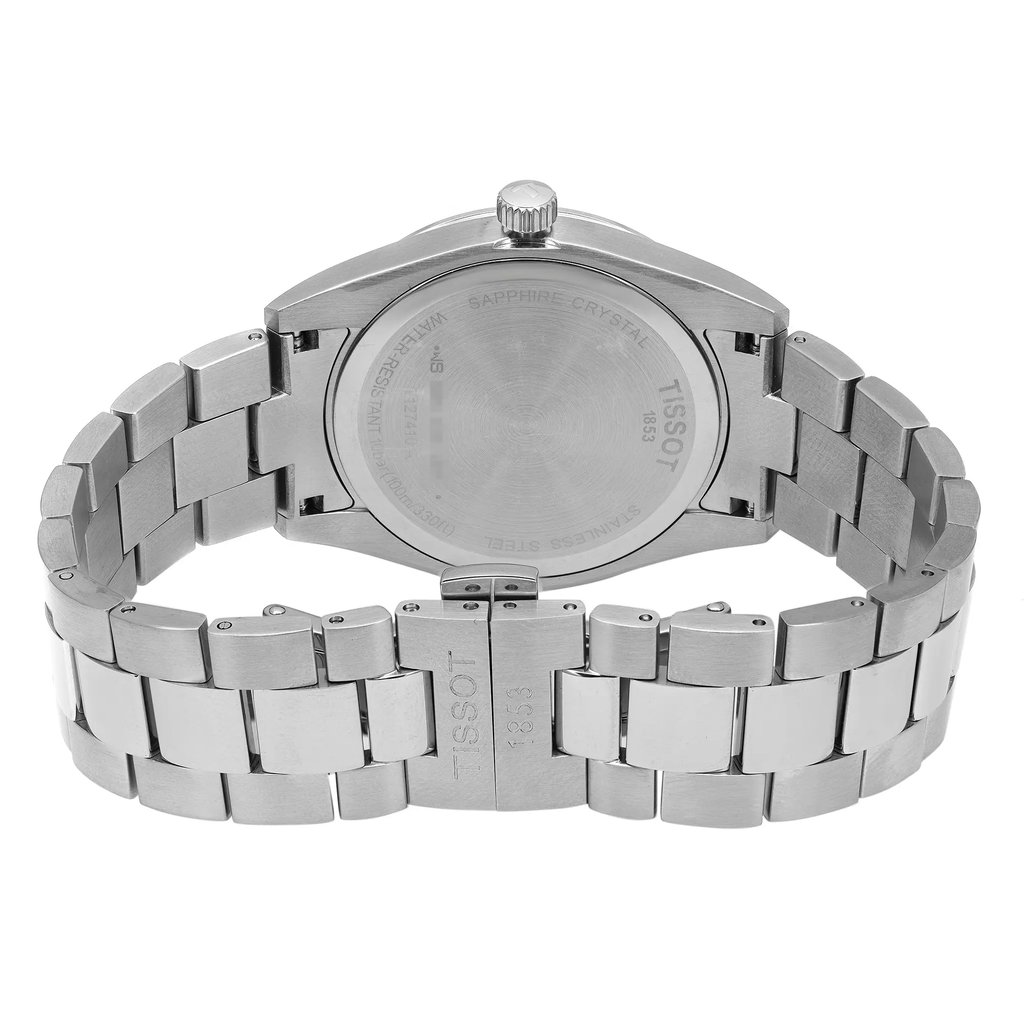 Back View Of Snap Back Case And Closed Titanium Band Of Tissot T127.410.44.041.00 Watch Pre Owned Condition