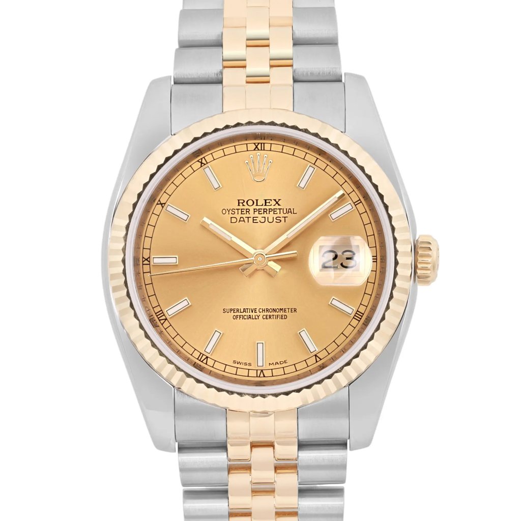Up Close Front Facing Picture Of Rolex 116233 Stainless Steel Watch Pre Owned Condition