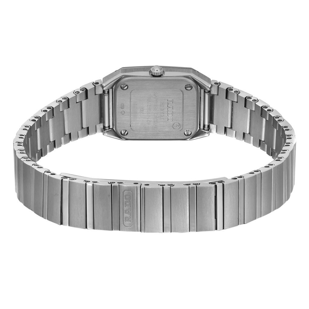 Back View Of Screwback Back Case And Closed White Gold Band Of Rado R91168718 Watch Unworn Condition