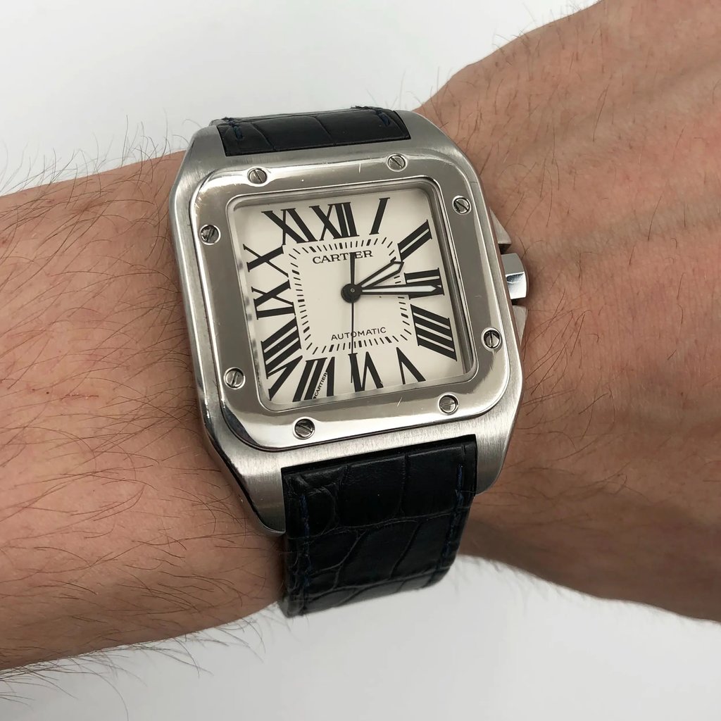 Up Close Front Facing Picture Of Cartier W20073X8 Stainless Steel Watch Pre Owned Condition