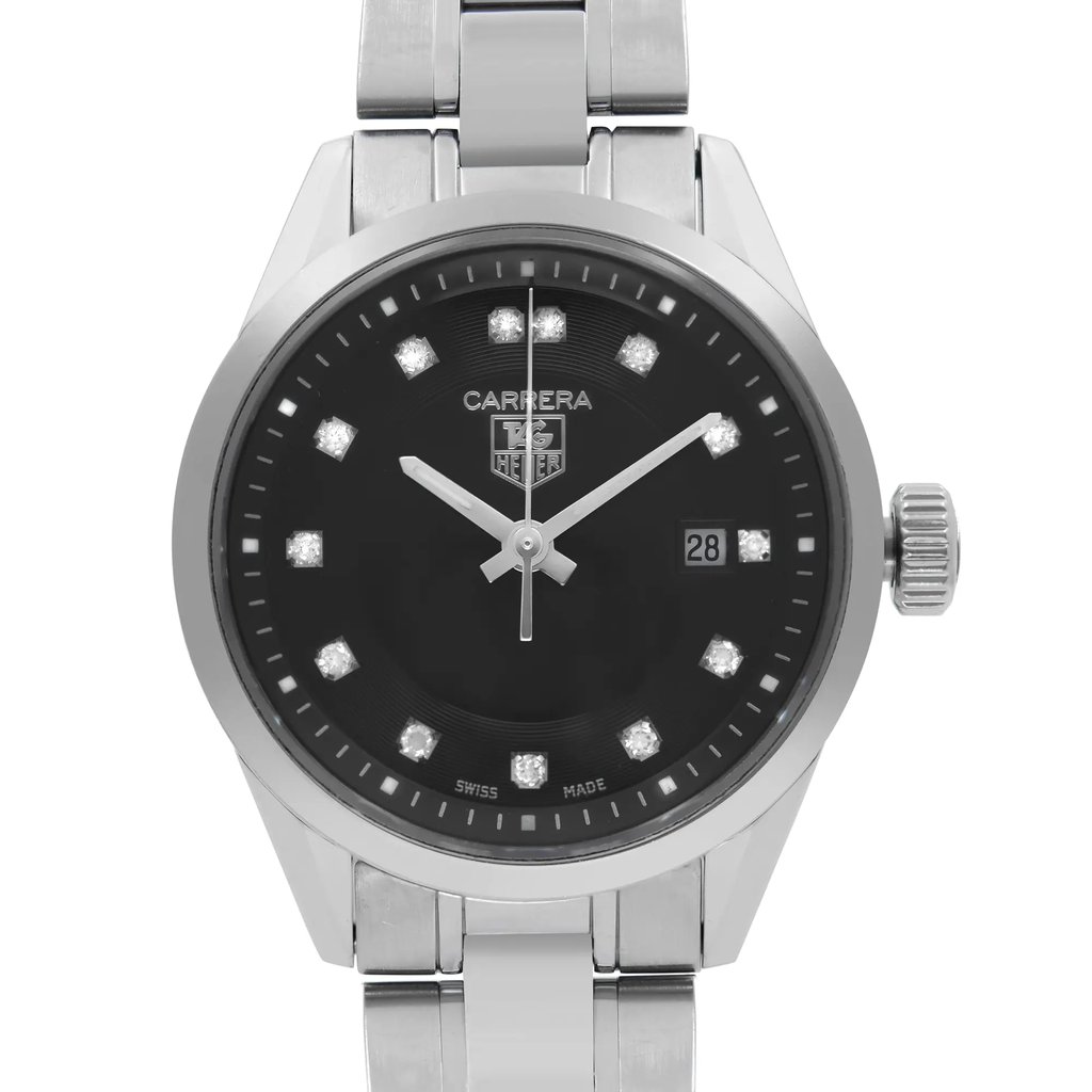 Up Close Front Facing Picture Of TAG Heuer WV1410.BA0793 Stainless Steel Watch Pre Owned Condition