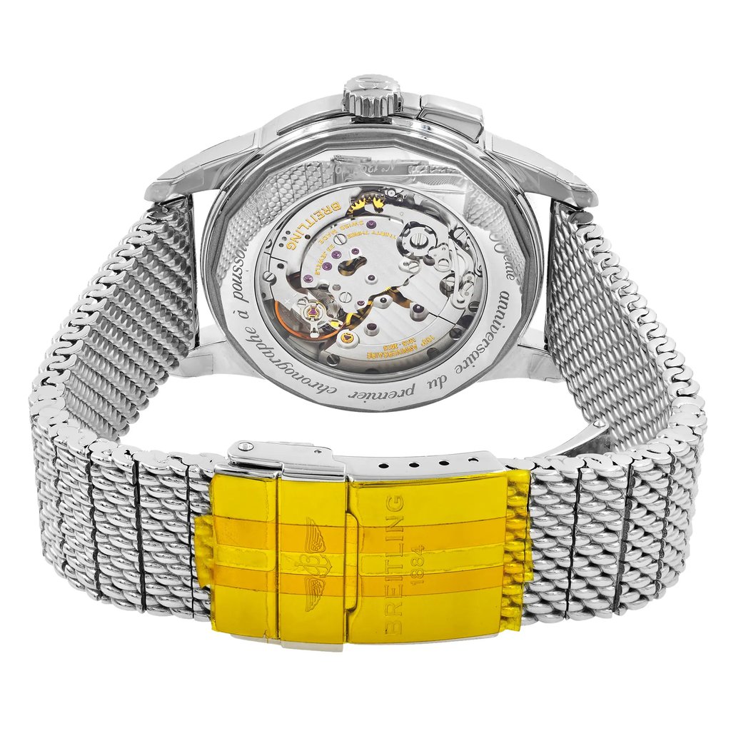 Back View Of {Caseback} Back Case And Closed Stainless Steel Band Of Breitling AB141112/G799-154A Watch Display Model Condition