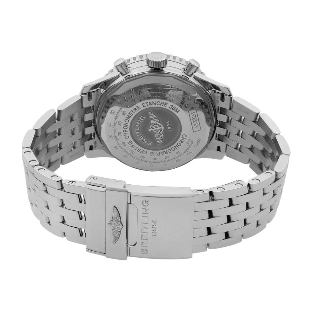 Back View Of Screwback Back Case And Closed Stainless Steel Band Of Breitling A13324121G1A1 Watch Display Model Condition