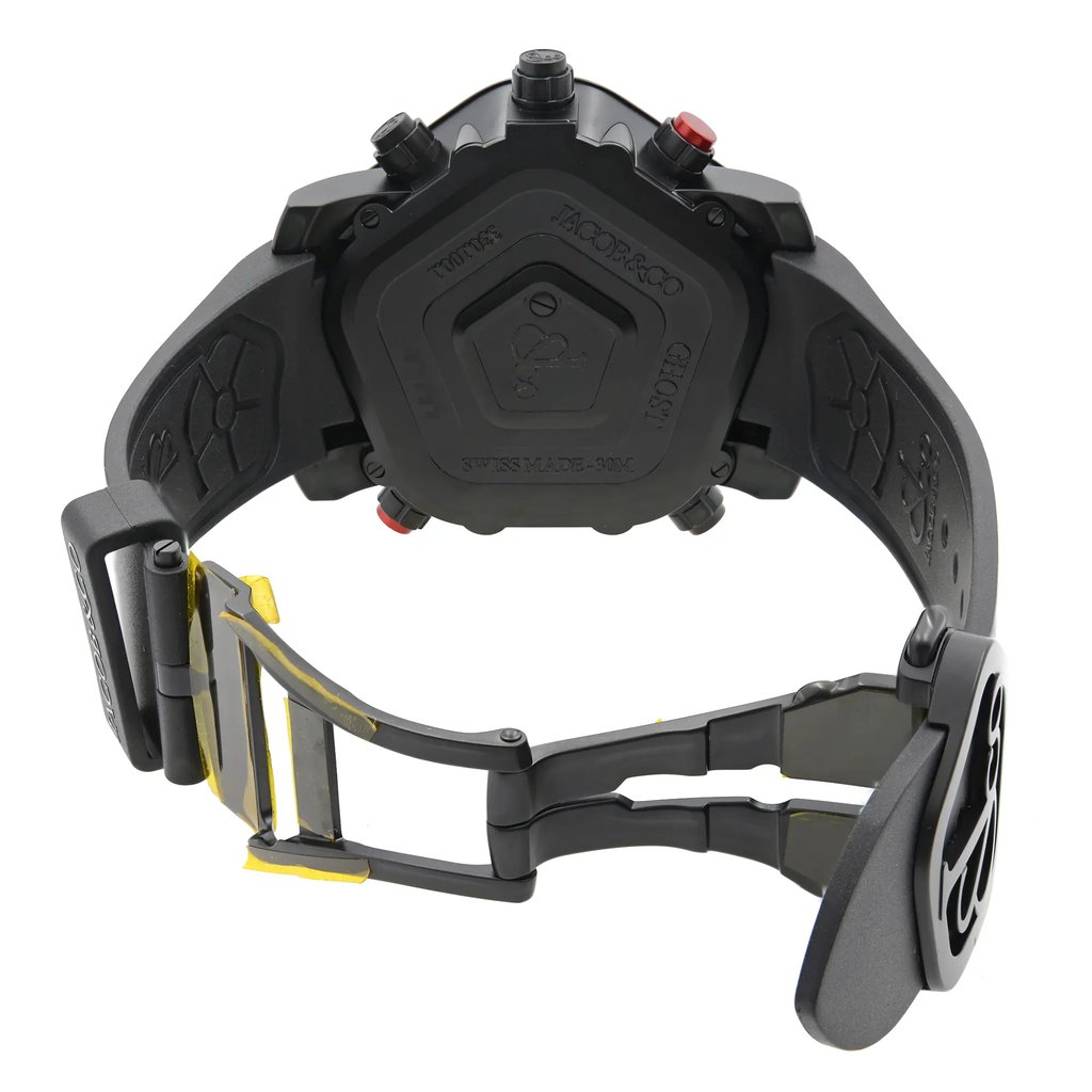 Back View Of Screwback Back Case And Open Rubber,Silicone Band Of JACOB & Co. GH100.11.UU.PB.AHA4D Watch Display Model Condition