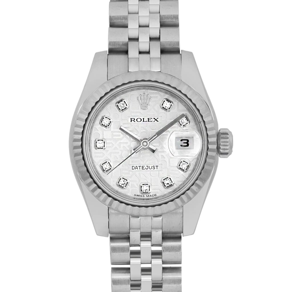 Up Close Front Facing Picture Of Rolex 179174 Stainless Steel Watch Pre Owned Condition