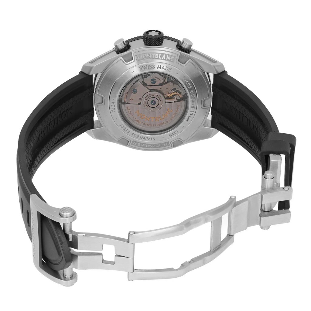 Back View Of Exhibition Back Case And Open Rubber Band Of Montblanc 116096 Watch New With Defects Condition