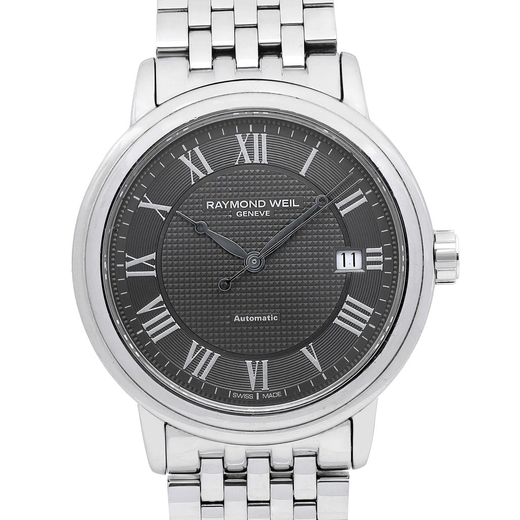 Up Close Front Facing Picture Of RAYMOND WEIL 2837-ST-00609 Stainless Steel Watch Pre Owned Condition
