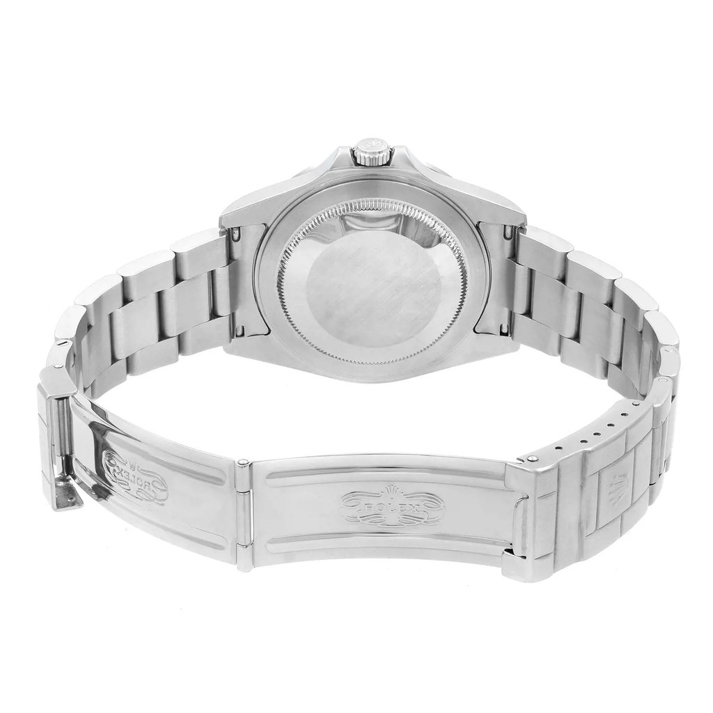 Back View Of Screwback Back Case And Open Stainless Steel Band Of Rolex 16570T Watch Pre Owned Condition