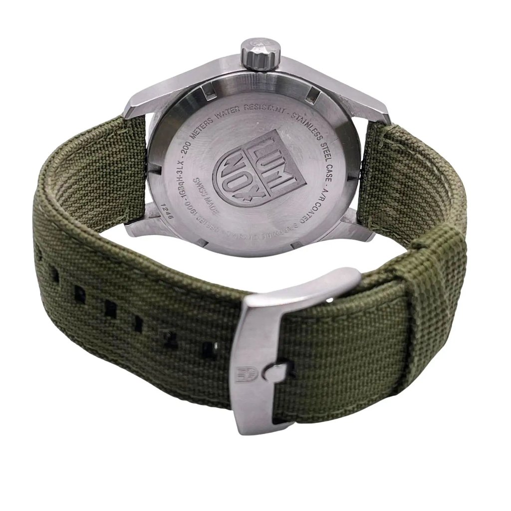 Back View Of Solid Back Case And Closed Nylon Band Of Luminox XL.1907.NF Watch Pre Owned Condition