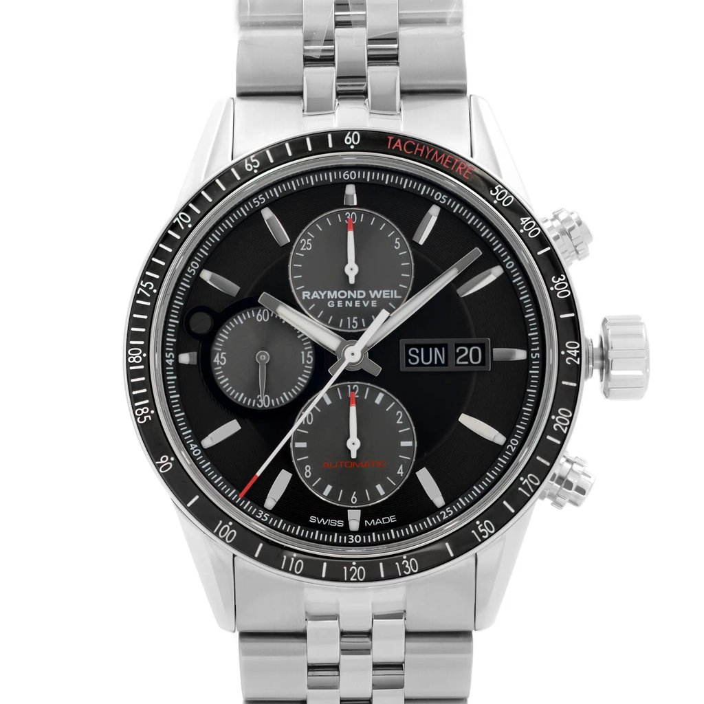 Up Close Front Facing Picture Of RAYMOND WEIL 7731-ST1-20621 Stainless Steel Watch New With Defects Condition