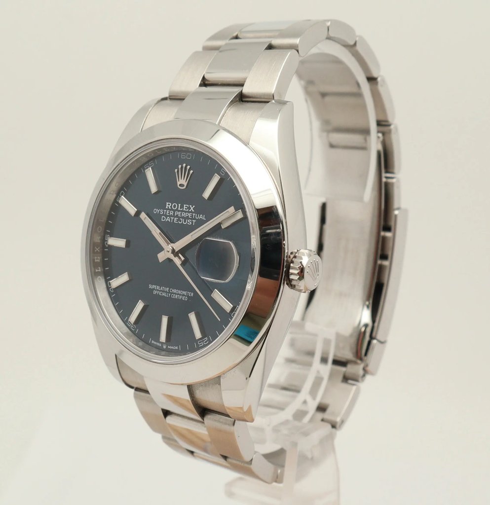 View Of Crown Facing Side Of Rolex 126300 Stainless Steel Watch Pre Owned Condition