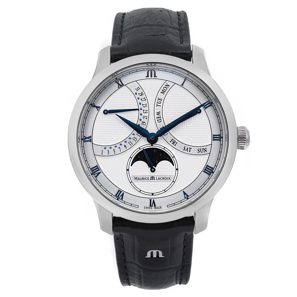 Front Full View Of Maurice Lacroix MP6608-SS001-110-1 Stainless Steel Watch Pre Owned Condition Fair