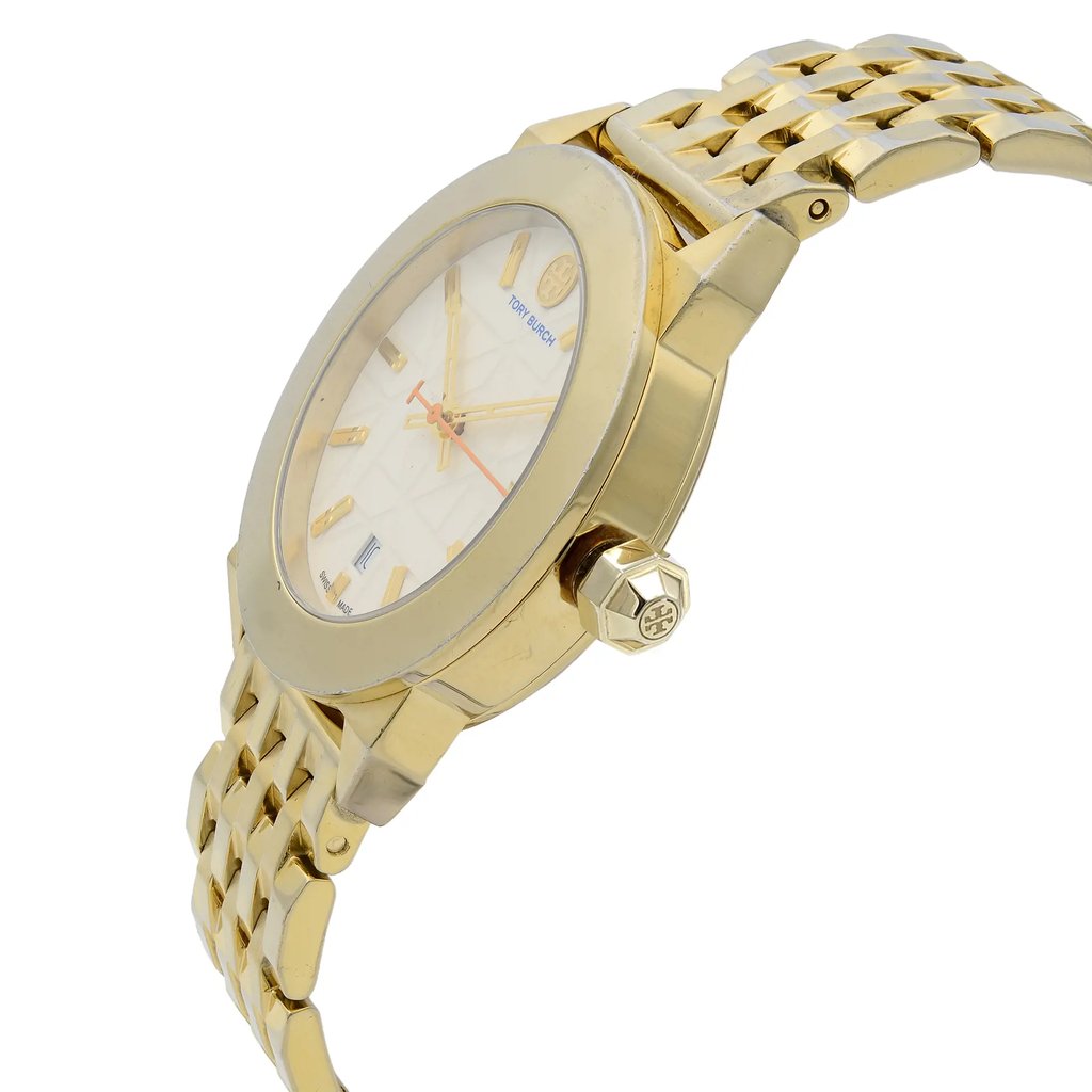 View Of Crown Facing Side Of Tory Burch TRB8002 Stainless Steel Watch Pre Owned Condition