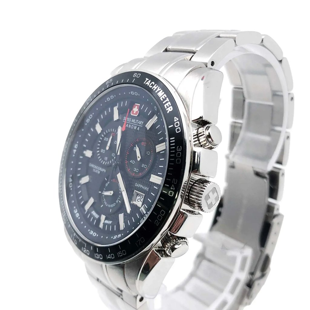 View Of Crown Facing Side Of Swiss Military Hanowa 06-5225.04.007 Stainless Steel Watch New With Defects Condition